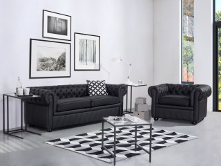 Komplet wypoczynkowy dla 4 osób CHESTERFIELD Skóra naturalna Czarny