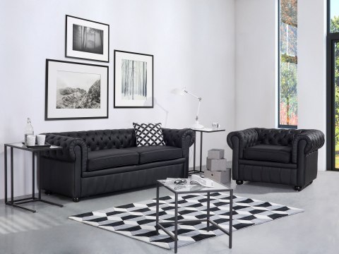 Komplet wypoczynkowy dla 4 osób CHESTERFIELD Skóra naturalna Czarny