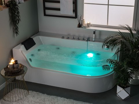 Wanna narożna z hydromasażem LED ACUARIO Prawostronny 170 x 80 cm Biały