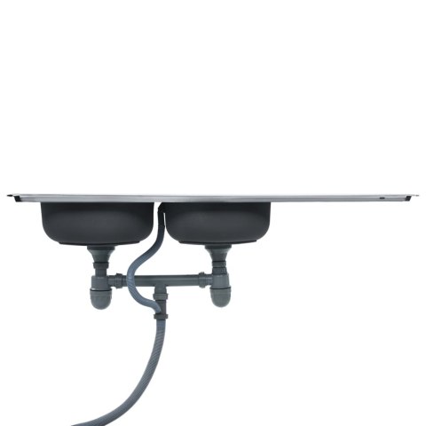  Zlew kuchenny z sitkiem i syfonem, dwukomorowy, stal nierdzewna Lumarko!