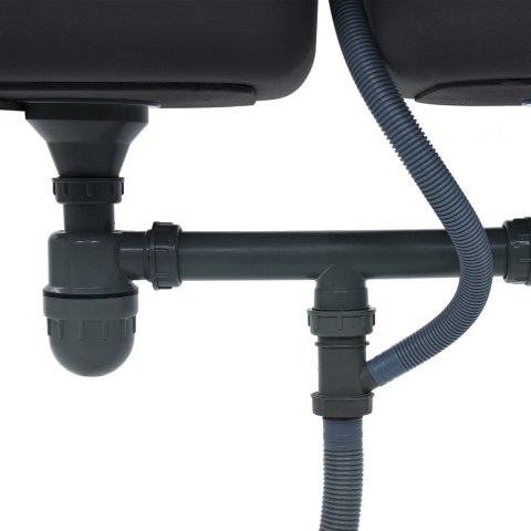  Zlew kuchenny z sitkiem i syfonem, dwukomorowy, stal nierdzewna Lumarko!