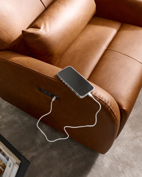 Elektryczny fotel rozkładany z funkcją bujania KRONOS Z portem USB Obrotowy Ekoskóra Brązowy