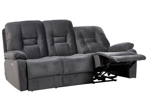 Sofa z elektryczną funkcją relaksu dla 3 osób BERGEN Welur Ciemnoszary