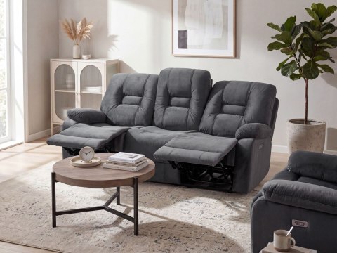 Sofa z elektryczną funkcją relaksu dla 3 osób BERGEN Welur Ciemnoszary