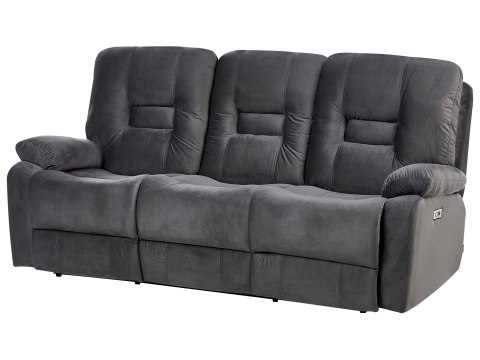 Sofa z elektryczną funkcją relaksu dla 3 osób BERGEN Welur Ciemnoszary