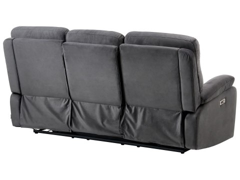 Sofa z elektryczną funkcją relaksu dla 3 osób BERGEN Welur Ciemnoszary