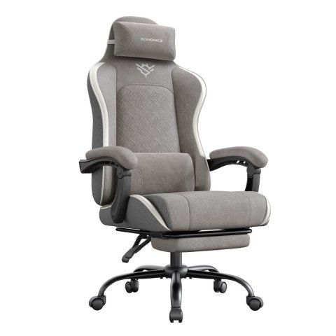 Ergonomiczne krzesło gamingowe z podnóżkiem i podłokietnikami, retro szary