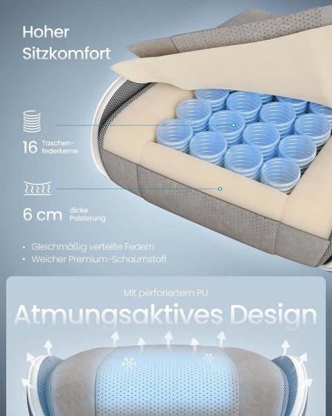 Ergonomiczne krzesło gamingowe z podnóżkiem i podłokietnikami, retro szary