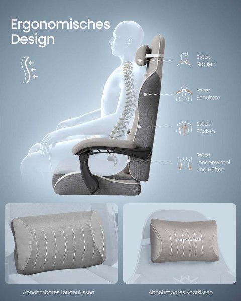Ergonomiczne krzesło gamingowe z podnóżkiem i podłokietnikami, retro szary