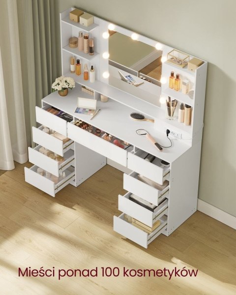 Toaletka z lustrem LED 9 szuflad chmurna biel