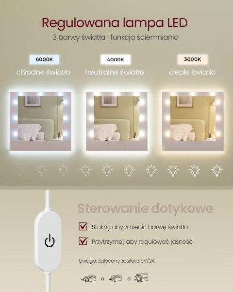 Toaletka z lustrem LED 9 szuflad chmurna biel