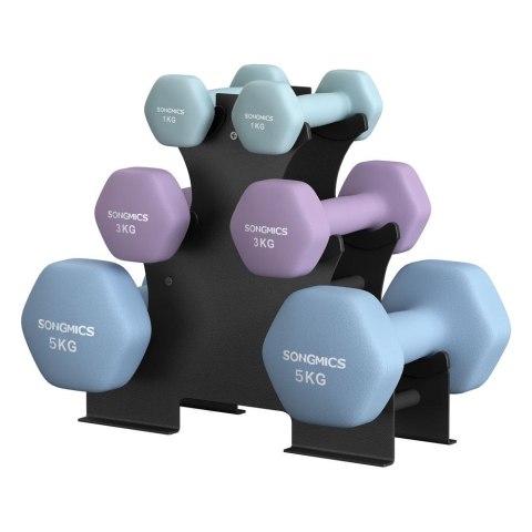 Zestaw hantli z stojakiem 2 x 1 kg 2 x 3 kg 2 x 5 kg seeblau königsviolett blassblau