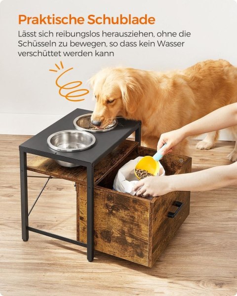 Podwyższona miska dla psa z ramą i szufladą, wysokość 39 cm
