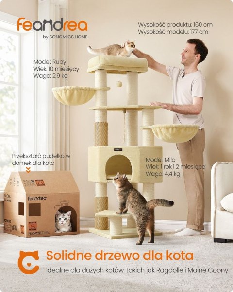Drapak z samonagrzewającymi się kocami dla dużych kotów, drapak dla kota, 2 szczotki dla kota, 9 kufrów o grubości 11,1 cm, duże