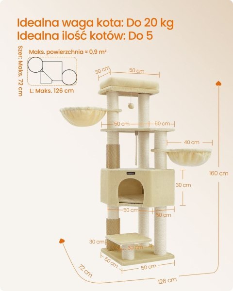 Drapak z samonagrzewającymi się kocami dla dużych kotów, drapak dla kota, 2 szczotki dla kota, 9 kufrów o grubości 11,1 cm, duże