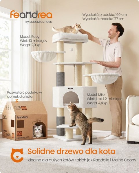 Drapak z samonagrzewającymi się kocami dla dużych kotów, drapak dla kota, 2 szczotki dla kota, 9 kufrów o grubości 11,1 cm, duże