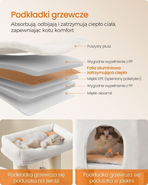 Drapak z samonagrzewającymi się kocami dla dużych kotów, drapak dla kota, 2 szczotki dla kota, 9 kufrów o grubości 11,1 cm, duże