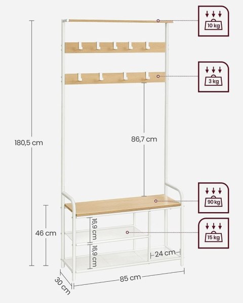 Wieszak na ubrania do małych mieszkań, Dąb + Biały