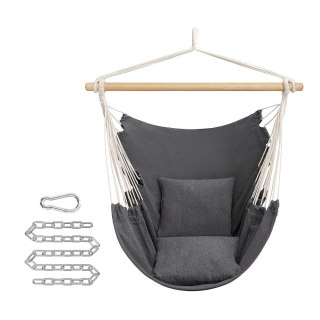 Krzesło wiszące , huśtawka wisząca, krzesło wiszące z 2 poduszkami, metalowy łańcuch, nośność do 150 kg, do użytku wewnątrz i na