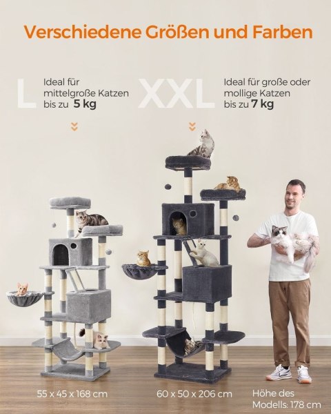 Drapak dla kota XL 206 cm, Szary dym