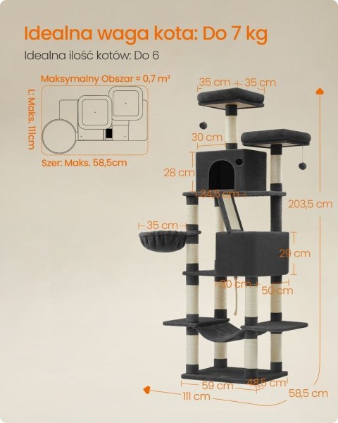 Drapak dla kota XL 206 cm, brązowo-czarny