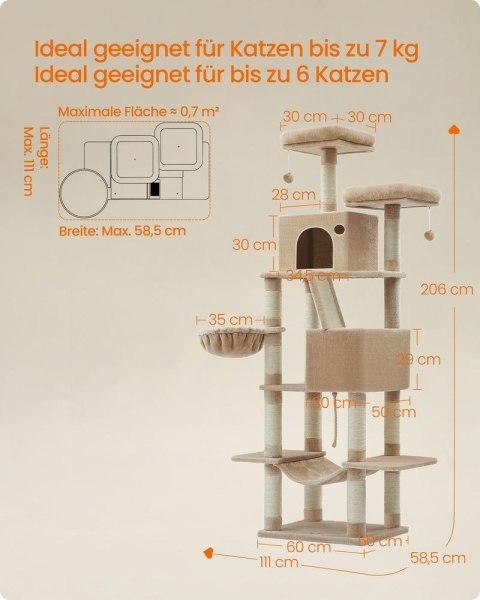Drapak dla kota XL 206 cm, vintage brązowo-biały