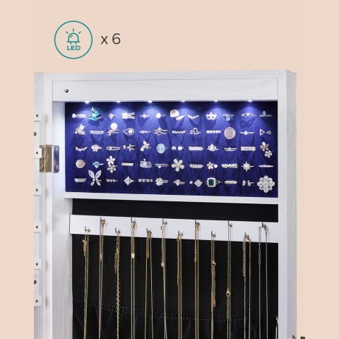Szafka na biżuterię 37 x 9,3 x 108 cm Wisząca szafka z lustrem i oświetleniem wewnętrznym LED Szafka ścienna z lustrem na całej