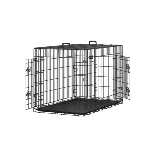 Klatka dla psa z 2 drzwiami, Czarny, XXL (122X74, 5X80, 5cm), Z wyjmowaną przegrodą