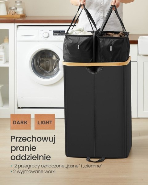 Kosz na pranie z przegrodami, czarny