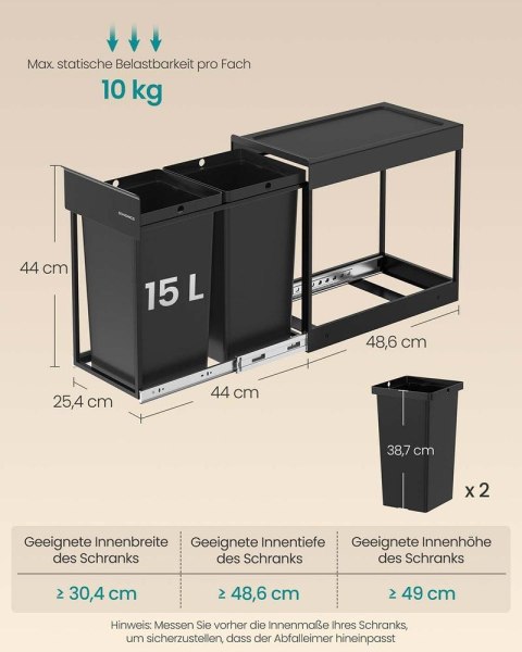 Kosz podblatowy 2 x 15 l atramentowy czarny