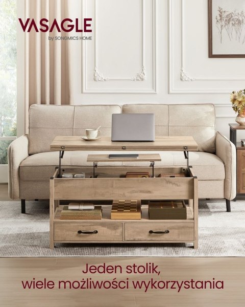 Stolik kawowy regulowany 2 szuflady camel brown
