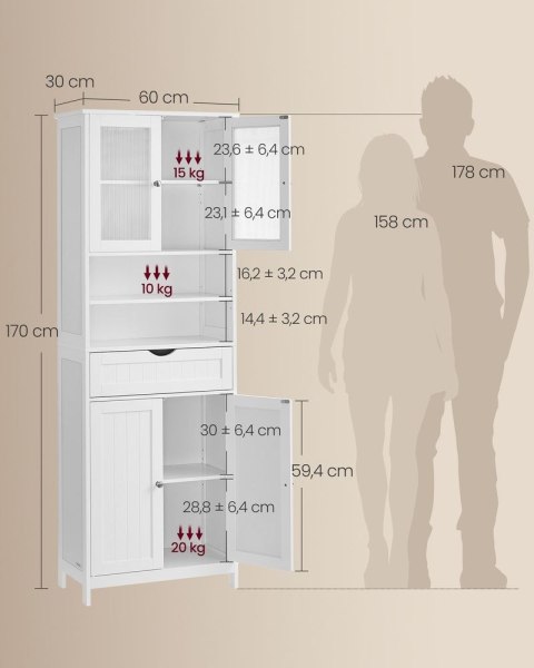 Szafka do przechowywania z oświetleniem, szafka łazienkowa z regulowanymi półkami, szuflada, otwarte przegródki, do łazienki, sa