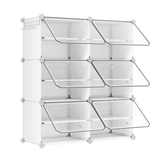 Półka na buty 6 przegródek wykonana z tworzywa sztucznego i stalowej ramy z drzwiczkami, Biały, 6 przegródków (32 x 83 x 94 cm)