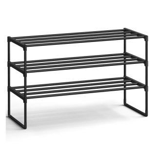Trzypoziomowy metalowy stojak na buty, Czarny, 3 poziomy (30 x 92 x 55 cm)