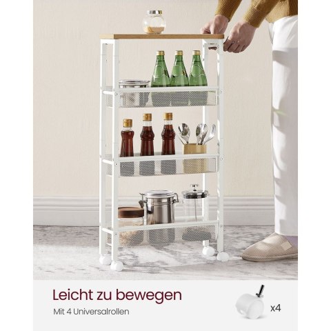 Wózek kuchenny z 4 poziomami, Dąb + Biały