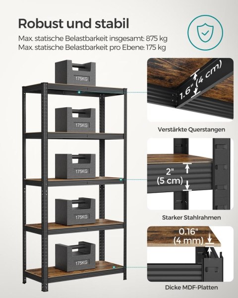 Półki magazynowe , półki do dużych obciążeń, zestaw 2 szt., półki piwniczne, 180 x 90 x 40 cm, nośność do 875 kg, półki, półki w