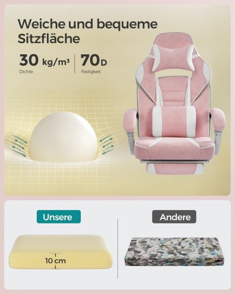 Krzesło biurowe z regulacją wysokości i podnóżkiem, Pastelowy róż + kremowa biel