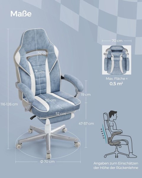 Krzesło do gier , krzesło biurowe z podnóżkiem, krzesło biurowe z zagłówkiem i poduszką lędźwiową, z regulacją wysokości, ergono