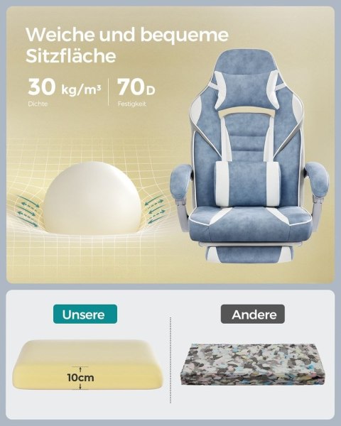 Krzesło do gier , krzesło biurowe z podnóżkiem, krzesło biurowe z zagłówkiem i poduszką lędźwiową, z regulacją wysokości, ergono