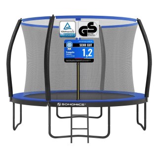 Trampolina Ø 305 cm, okrągła trampolina ogrodowa z siatką zabezpieczającą, z drabinką i wyściełanymi drążkami, osłona zabezpiecz