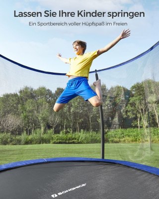 Trampolina Ø 305 cm, okrągła trampolina ogrodowa z siatką zabezpieczającą, z drabinką i wyściełanymi drążkami, osłona zabezpiecz