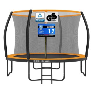 Trampolina Ø 305 cm, okrągła trampolina ogrodowa z siatką zabezpieczającą, z drabinką i wyściełanymi drążkami, osłona zabezpiecz