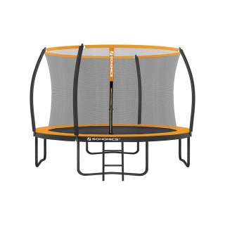 Trampolina Ø 305 cm, okrągła trampolina ogrodowa z siatką zabezpieczającą, z drabinką i wyściełanymi drążkami, osłona zabezpiecz