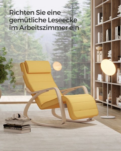 Fotel bujany z solidną ramą z drewna brzozowego, Pastelowy żółty + naturalne kolory