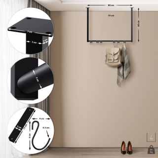 Garderoba ścienna Fenton 80x60 cm czarna z 12 haczykami
