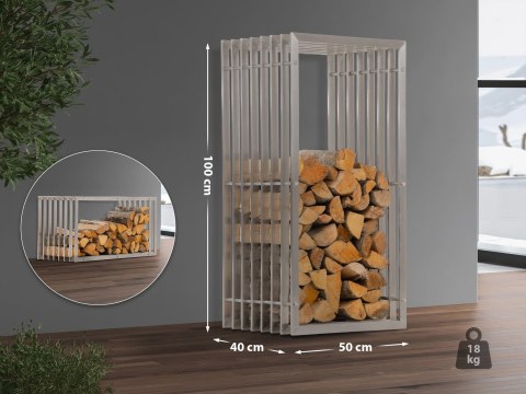 Stojak na drewno kominkowe Irving 40x50x100 ze stali nierdzewnej