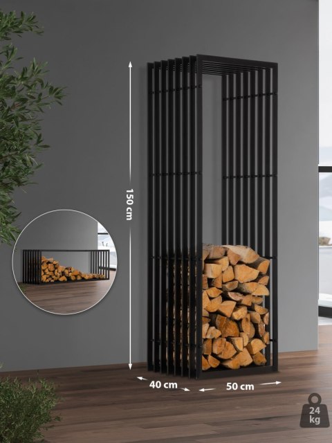 Stojak na drewno kominkowe Irving 40x50x150 czarny mat
