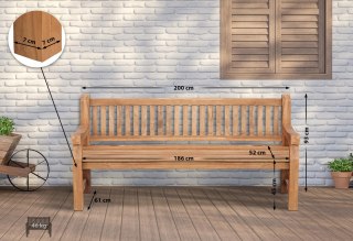 Ławka ogrodowa Jackson V2 200 cm teakowa z armrestami