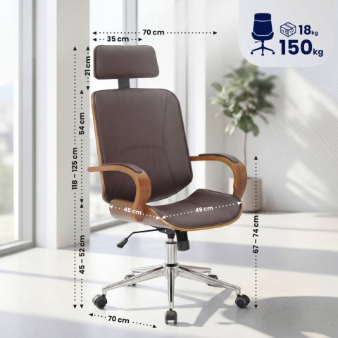 Fotel biurowy Dayton w kolorze walnut z ekoskóry