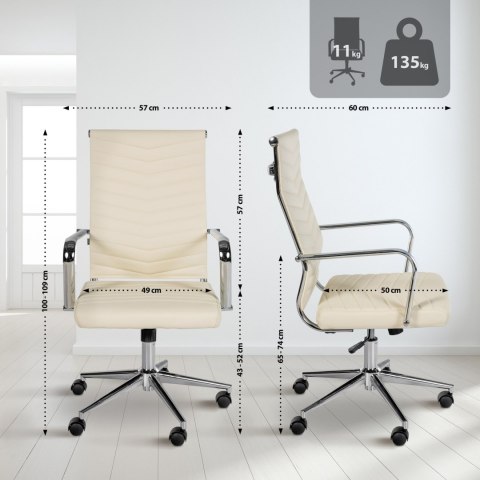 Fotel biurowy Canby ekoskóra kremowa, ergonomiczny, regulowany